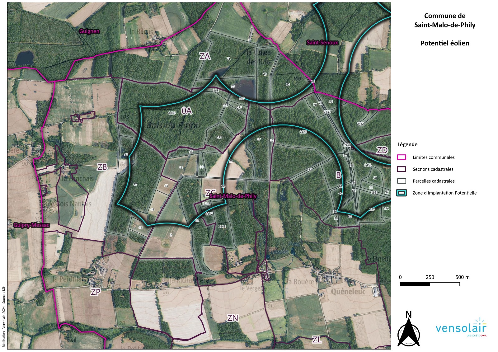 Vue du Bois du Piriou, massif forestier concerné par le projet éolien à Saint-Malo-de-Phily (Ille-et-Vilaine)
